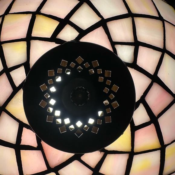 Tiffany Style 14” Table Lamp Pink Domed Shade w/ Jeweled Driped Edge New - Picture 3 of 7
